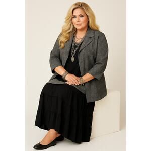 Bryn Walker Amsterdam Long Jacket Gray Black Italian Fabric Made in USA NWT